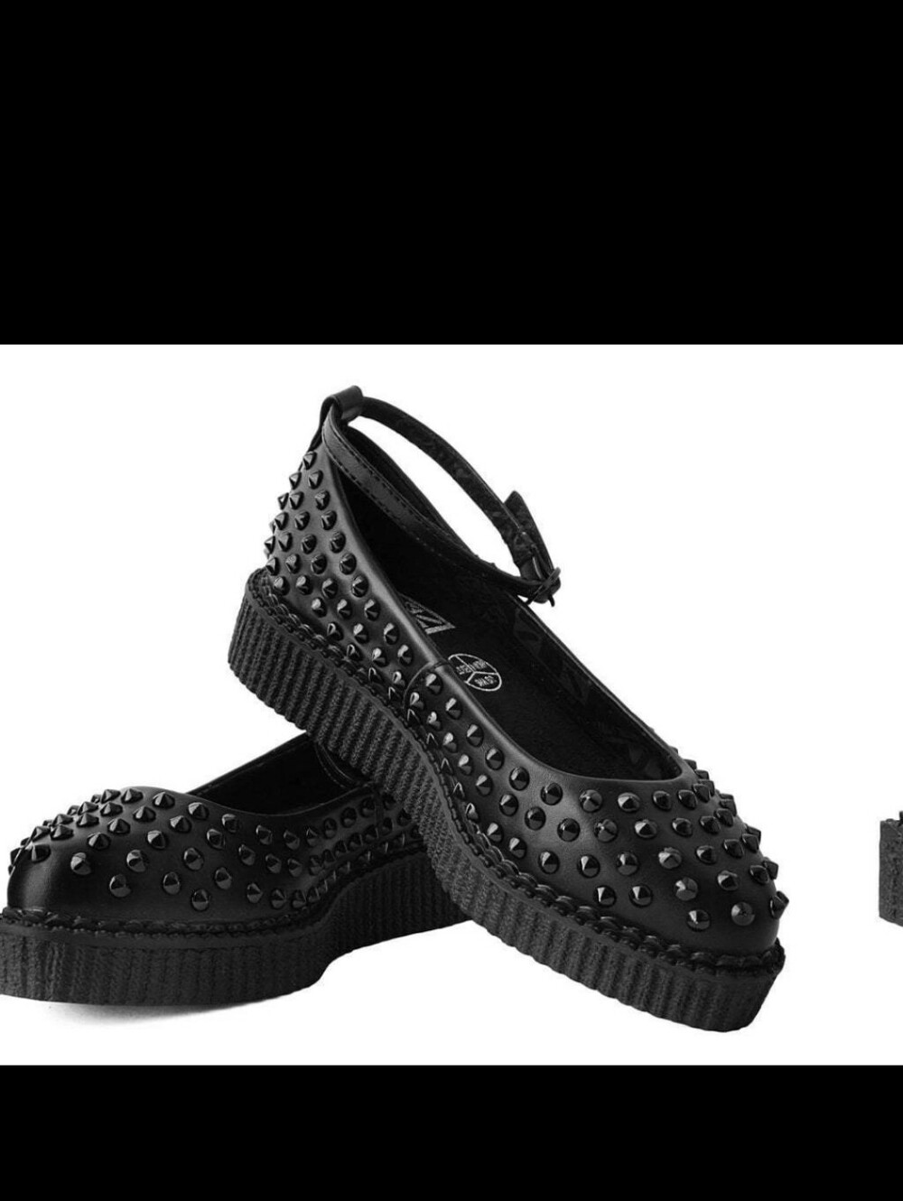 T.U.K Black Spiked Pointed Ballet Ankle Strap Creeper Size 8